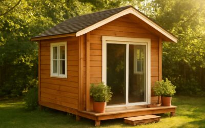Charming backyard upgrade: wendy house with sliding door for cozy, modern living